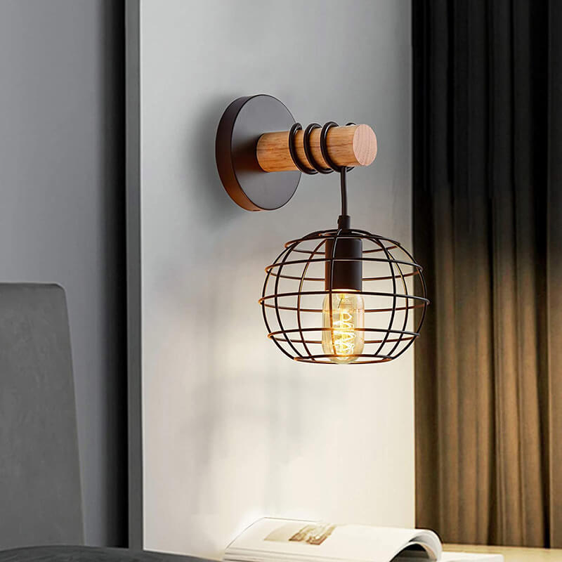 Wrought Iron Black Round Wall Lamp