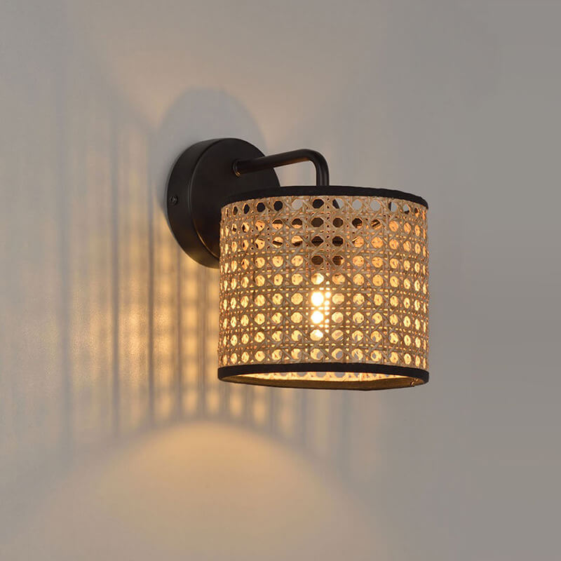 Rattan Weaving Drum Wall Lamp