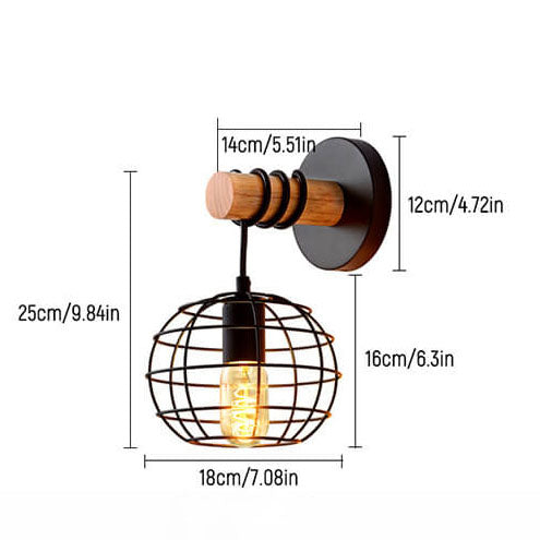 Wrought Iron Black Round Wall Lamp
