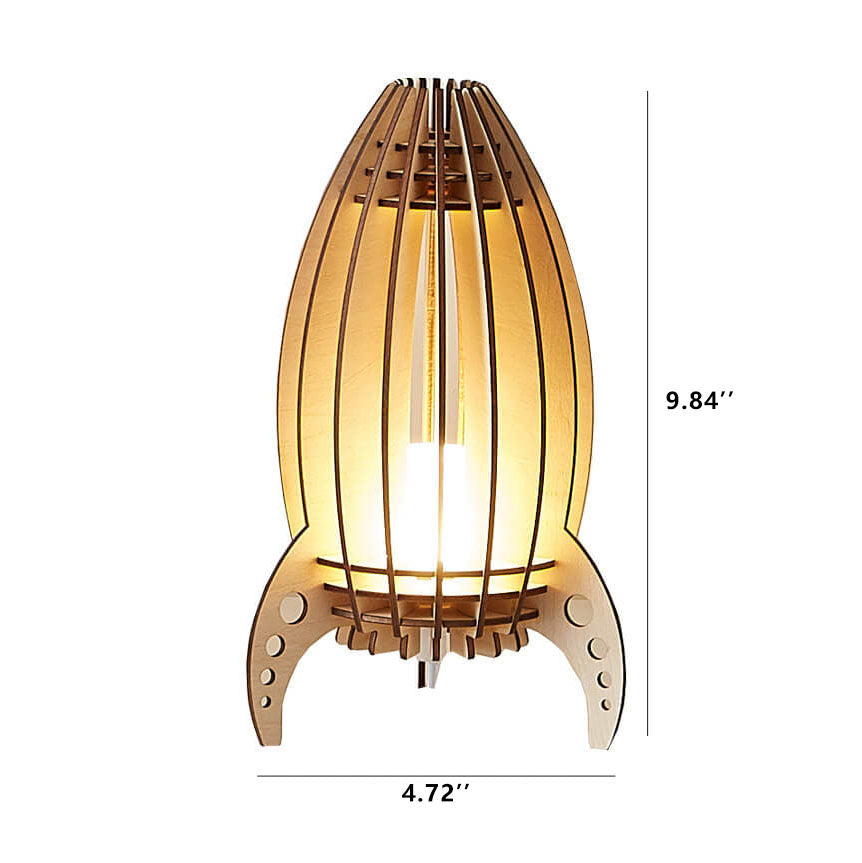 Wood Carving Rocket Night Table Lamp