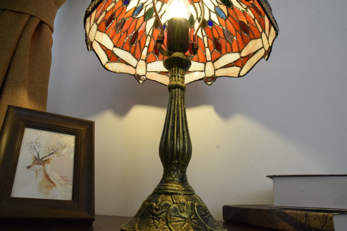 Red Dragonfly Stained Glass Table Lamp
