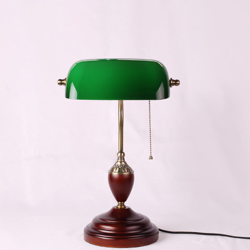 Solid Wood Glass Bank Table Lamp