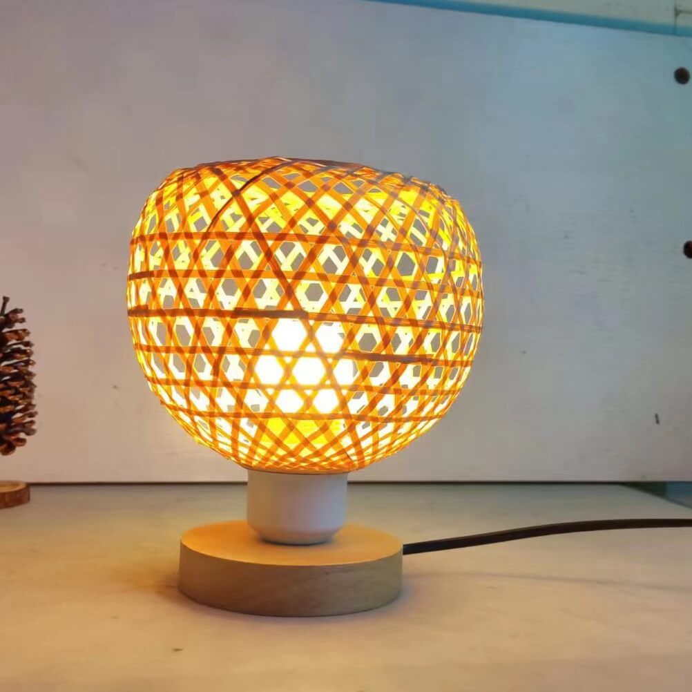 Bamboo Weaving Wood Cage Table Lamp
