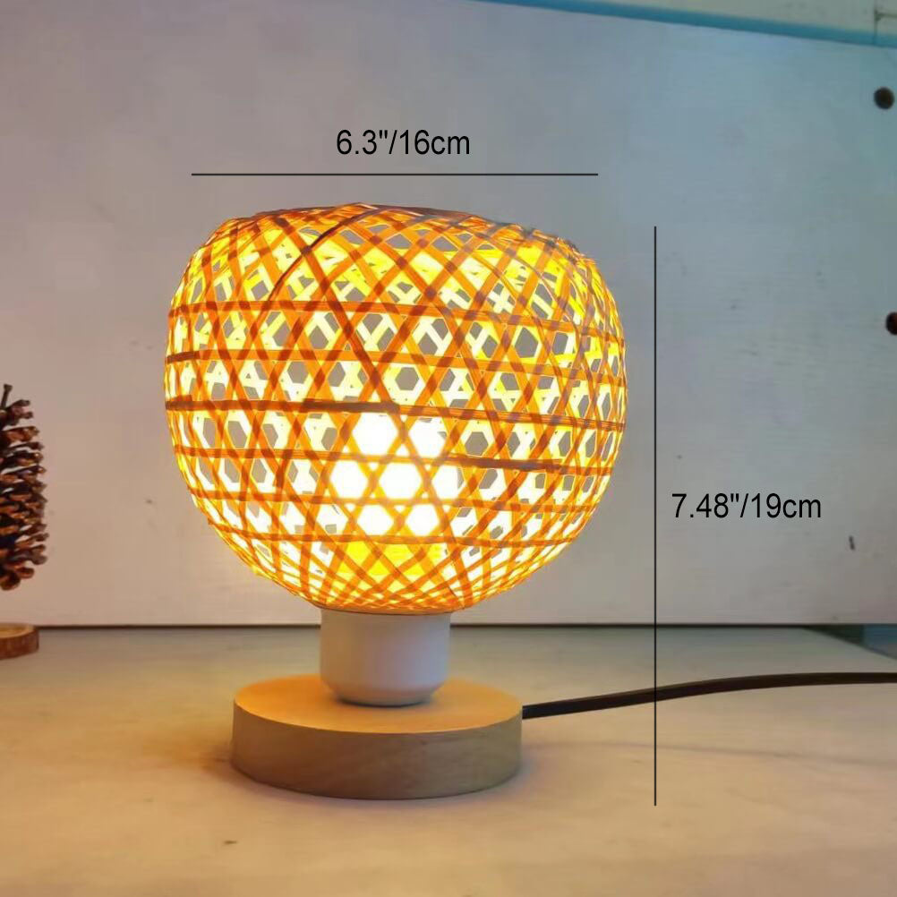 Bamboo Weaving Wood Cage Table Lamp
