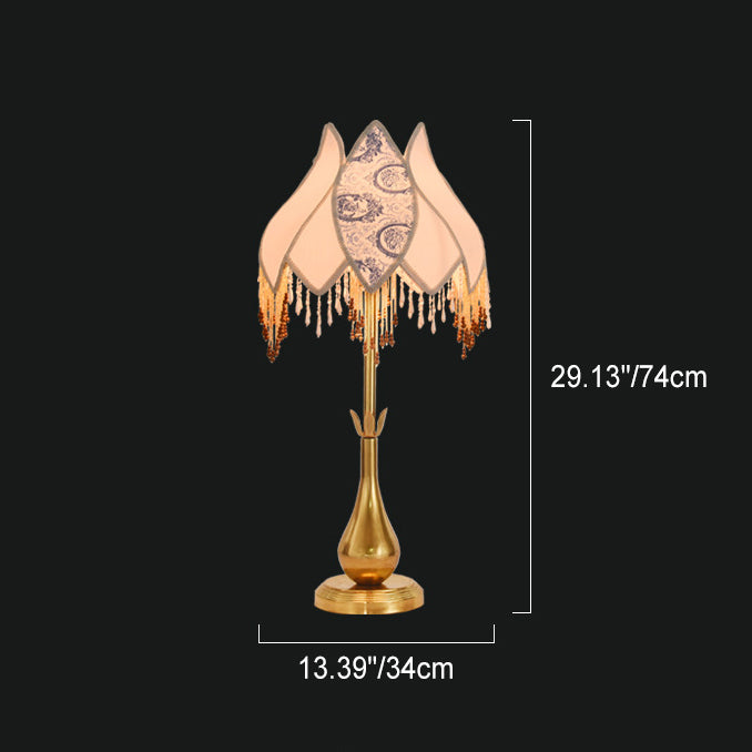Antique Brass Fabric Tassel Table Lamp