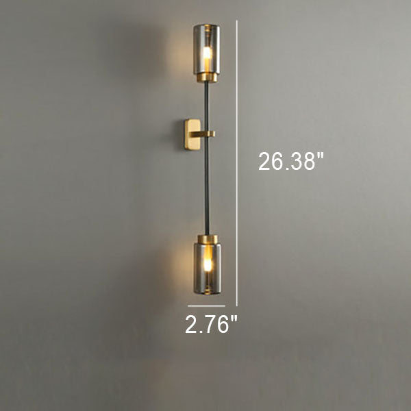 Brass Glass Cylinder Jar 2-Light Wall Lamp