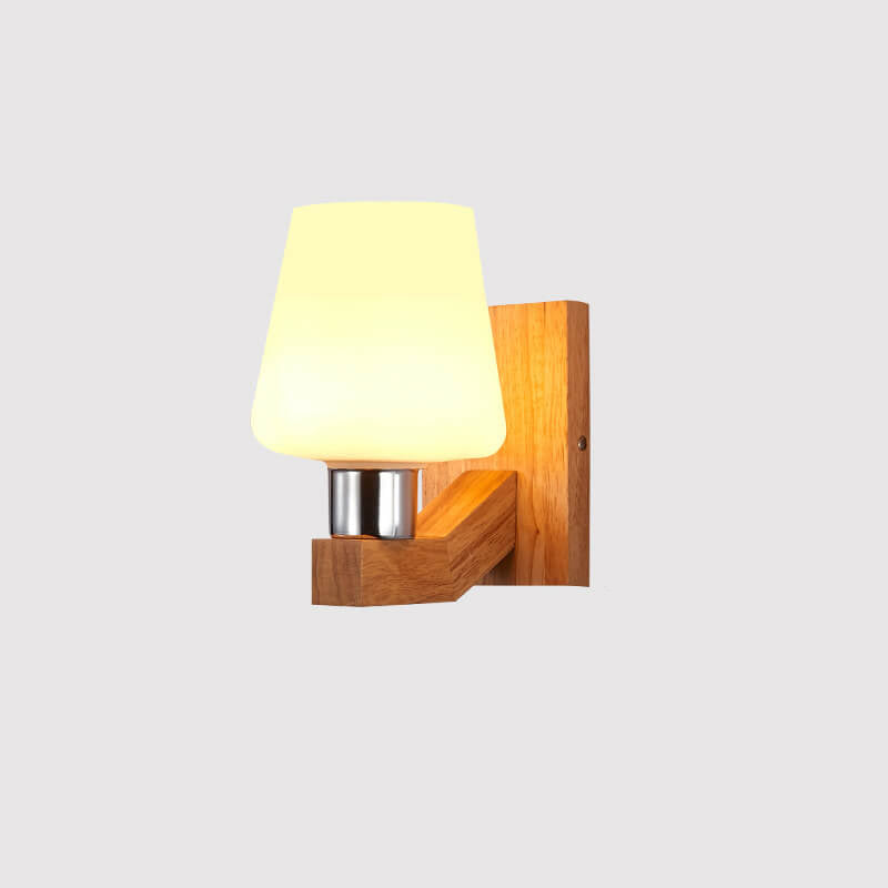 Rubberwood Glass Iron Geometric Wall Lamp