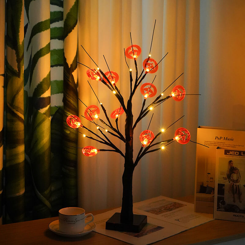 Halloween Tree Pumpkin Bats Table Lamp