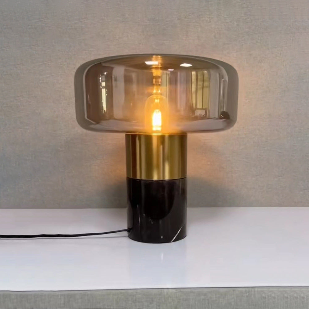 Glass Cylindrical Iron Marble Table Lamp