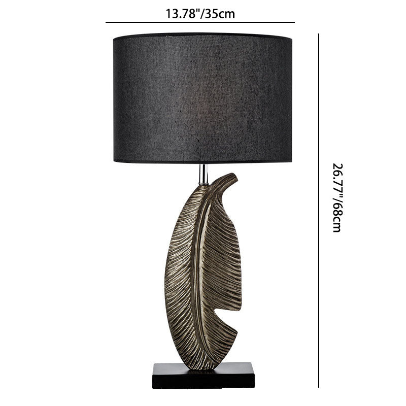 Cylinder Leaf Fabric Resin Table Lamp