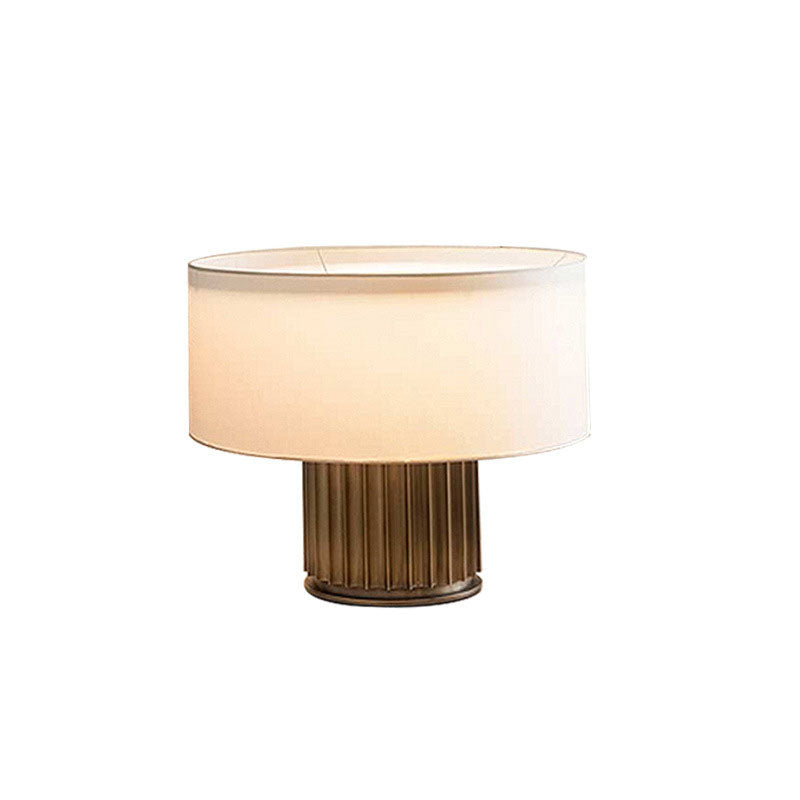 Fabric Drum Metal Column Table Lamp