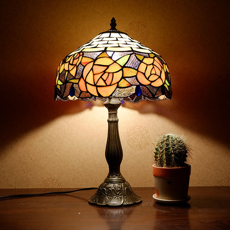 Rose Stained Glass Study Table Lamp