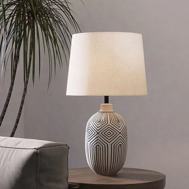 Striped Vase Ceramic Fabric Table Lamp