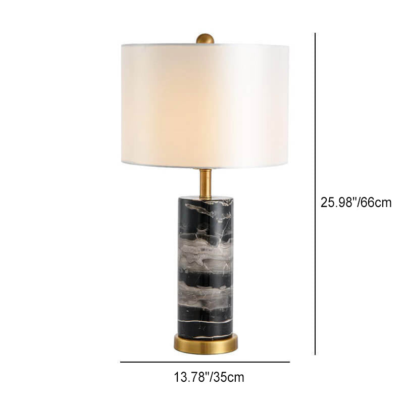Fabric Lampshade Marble Cylindrical Table Lamp