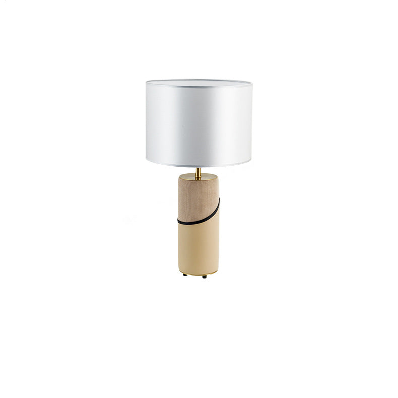 Fabric Leather Cylinder Bedroom Table Lamp