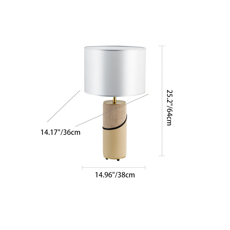 Fabric Leather Cylinder Bedroom Table Lamp