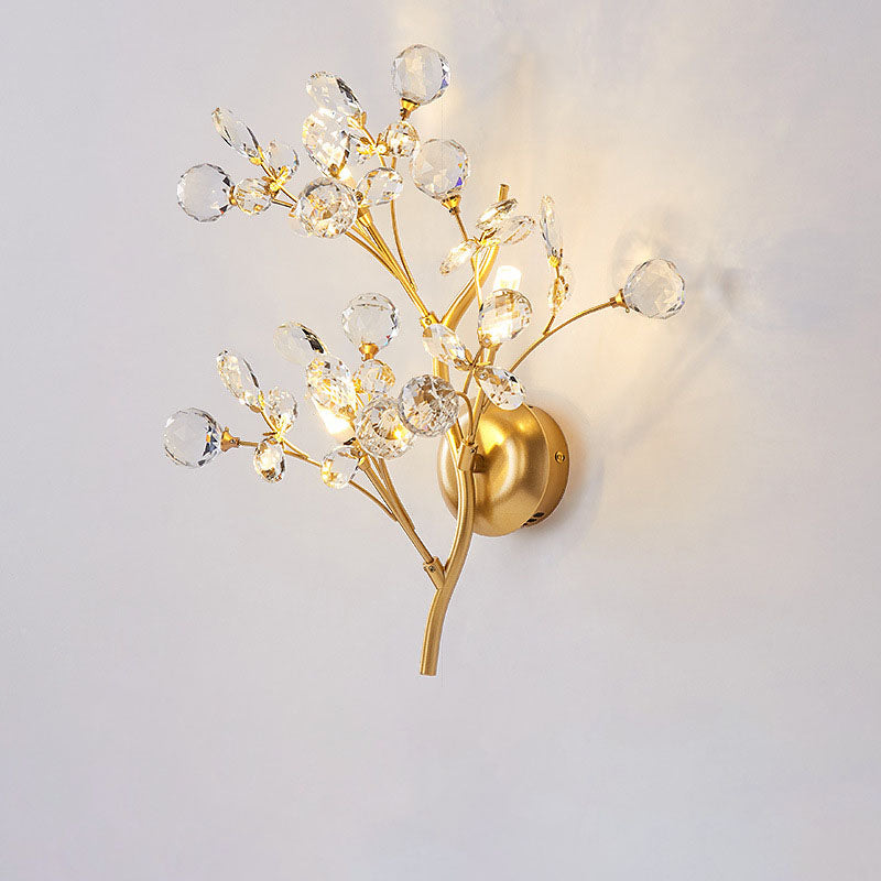 Crystal Floral Branch Iron 3-Light Wall Lamp
