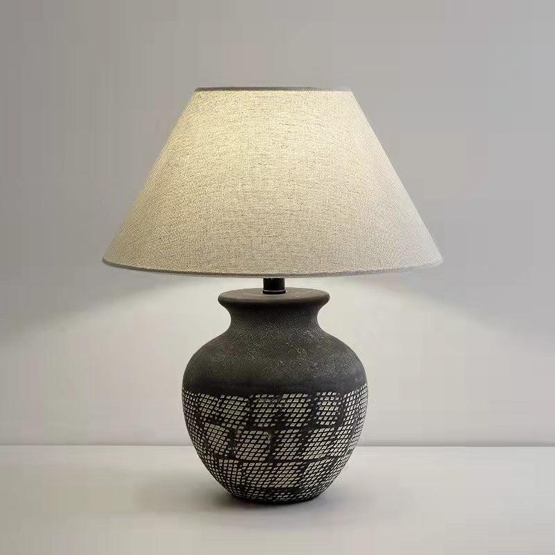 Cone Fabric Round Ceramic Table Lamp