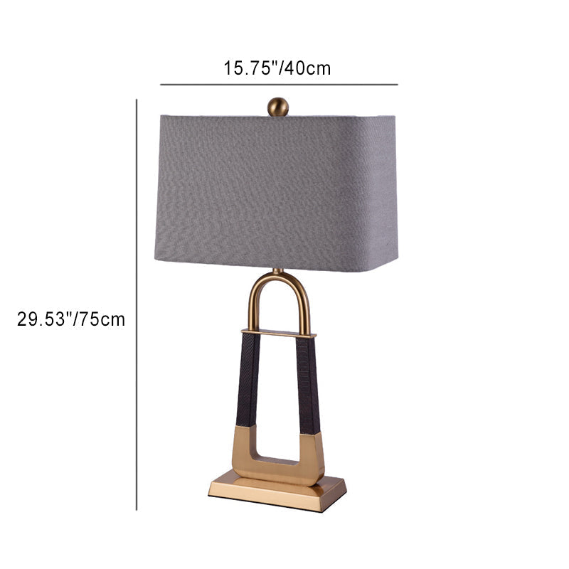 Rectangular Metal Leather Fabric Table Lamp