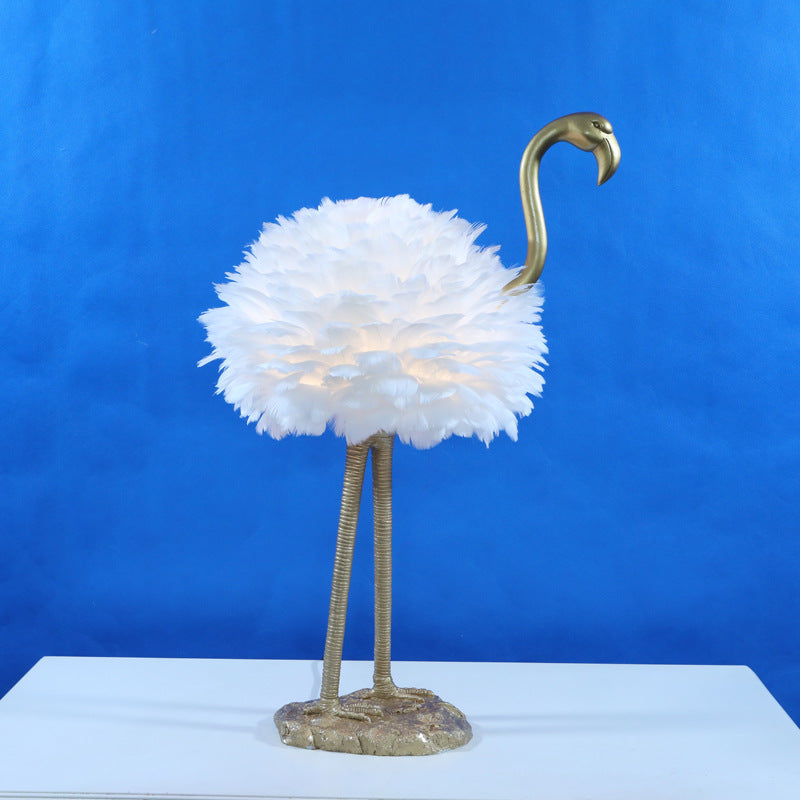 Goose Feather Metal Flamingo Table Lamp