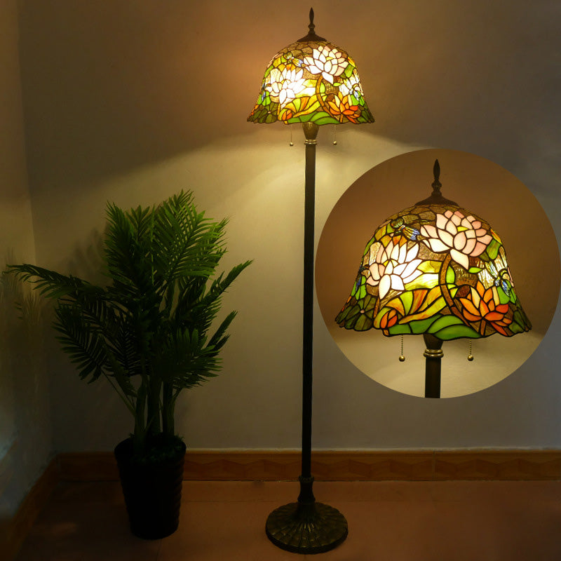 Stained Glass Daisy Dragonfly 2-Light Floor Lamp