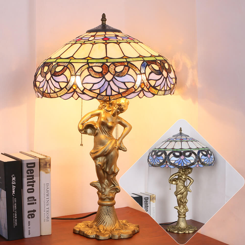 Peach Heart Baroque Stained 2-Light Table Lamp