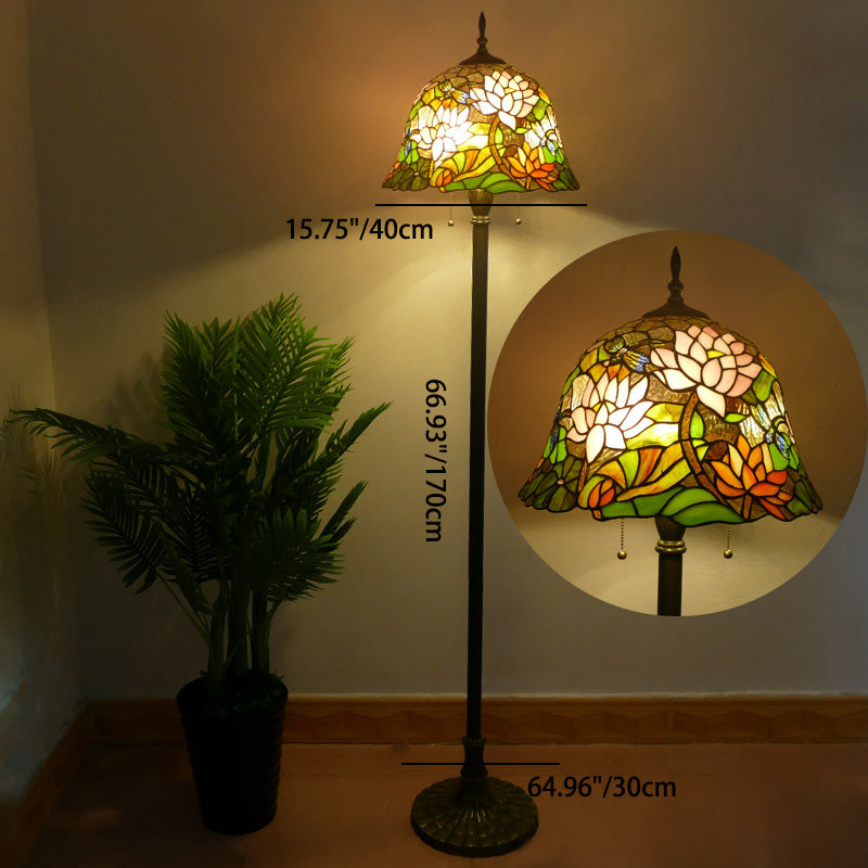 Stained Glass Daisy Dragonfly 2-Light Floor Lamp
