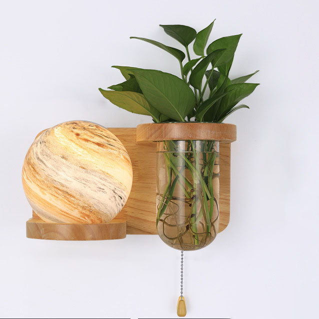 Oak Glass Planet Wall Lamp