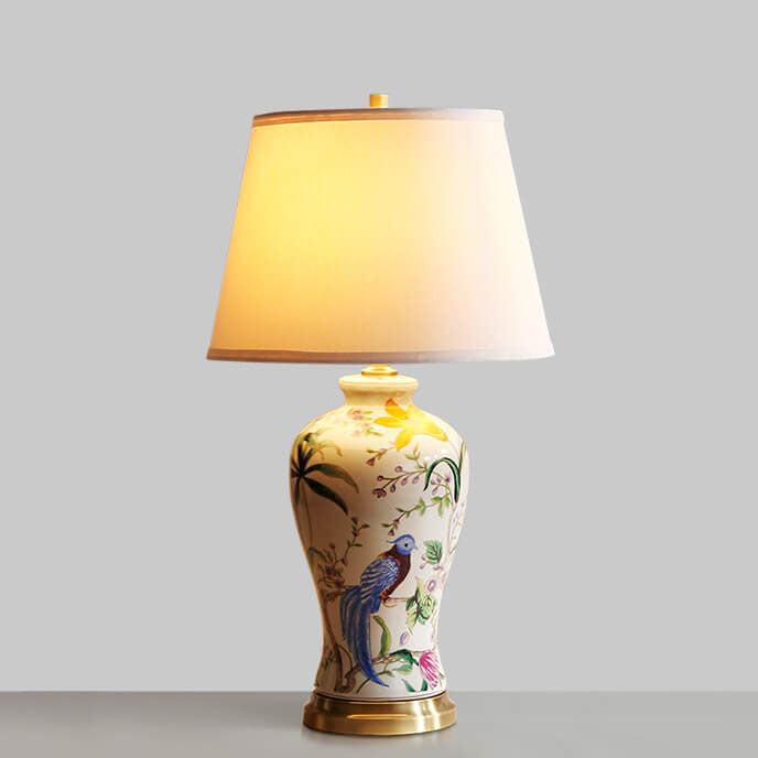 Bird Flower Painted Ceramic Table Lamp