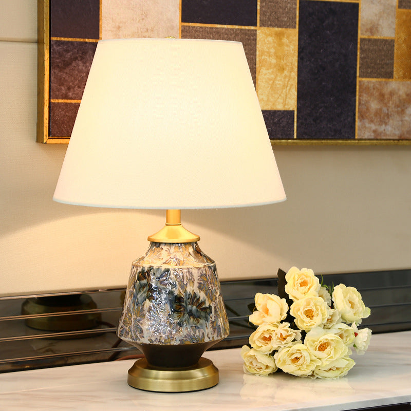 Fabric Round Ceramic Study Table Lamp