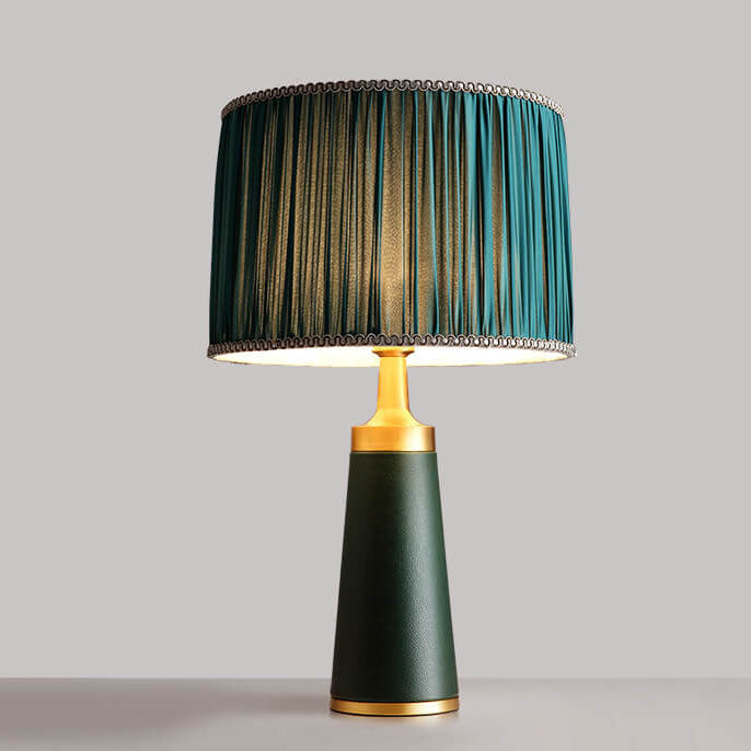 Fabric Cylinder Leather Study Table Lamp