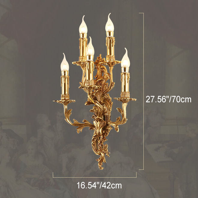 Brass Candle Carved 5-Light Wall Lamp