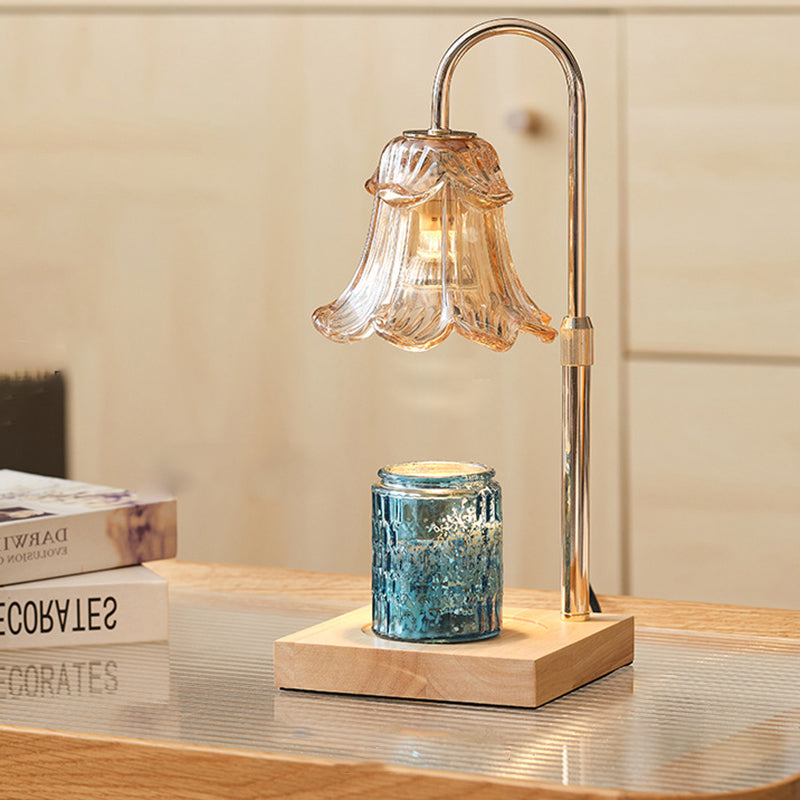 Floral Glass Metal Wood Table Lamp