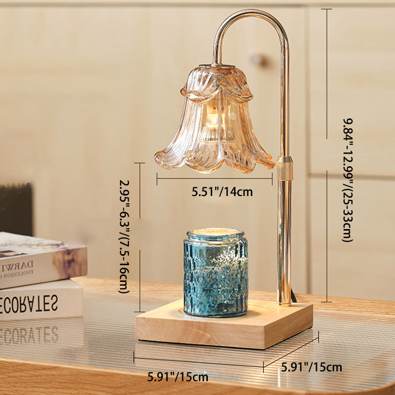 Floral Glass Metal Wood Table Lamp