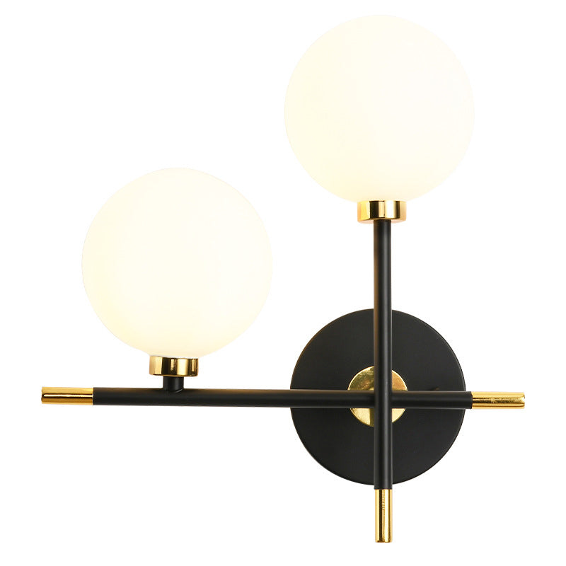 Glass Orb Iron Hallway 2-Light Wall Lamp