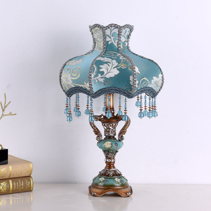 Blue Fabric Tassel Resin Table Lamp