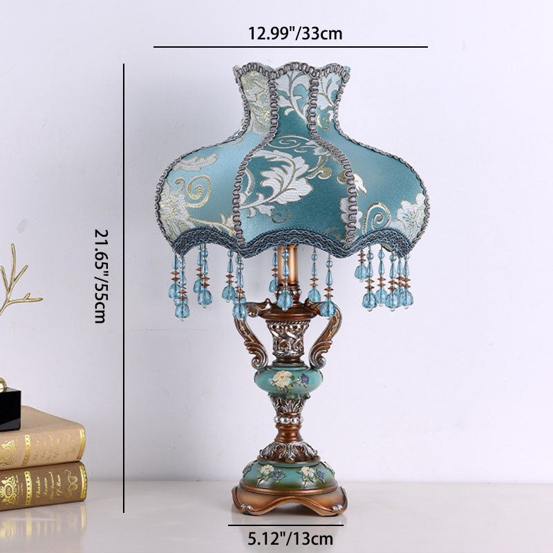 Blue Fabric Tassel Resin Table Lamp