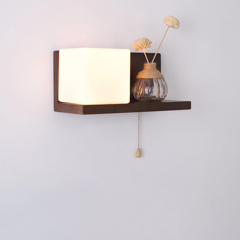 Rectangular Square Shelf Wood Wall Lamp