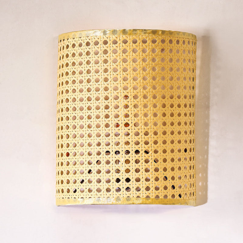 Rattan Semi-Cylinder Living Room Wall Lamp