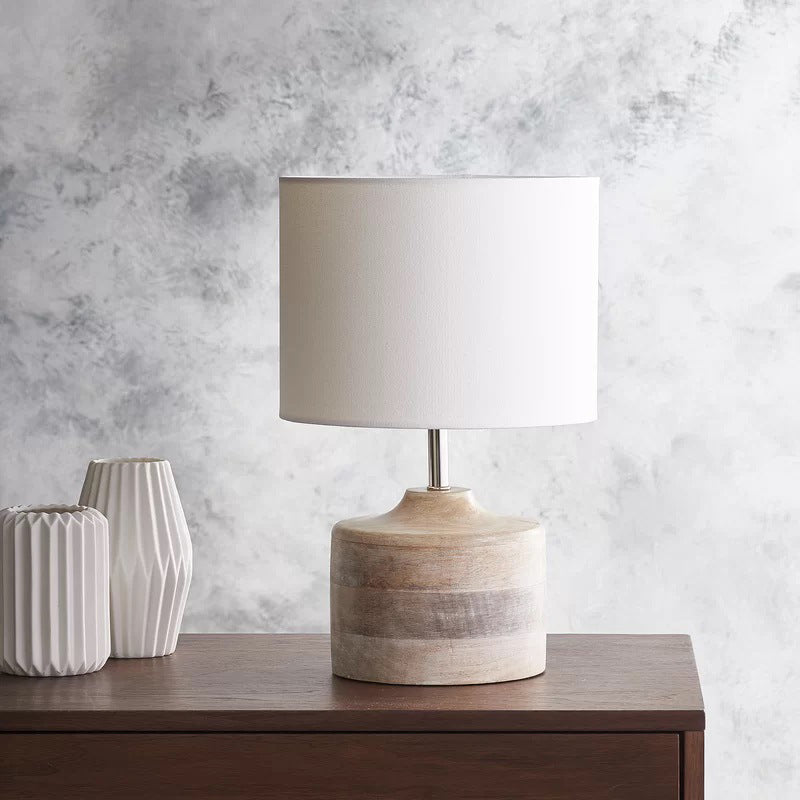 Fabric Cylinder Solid Wood Table Lamp