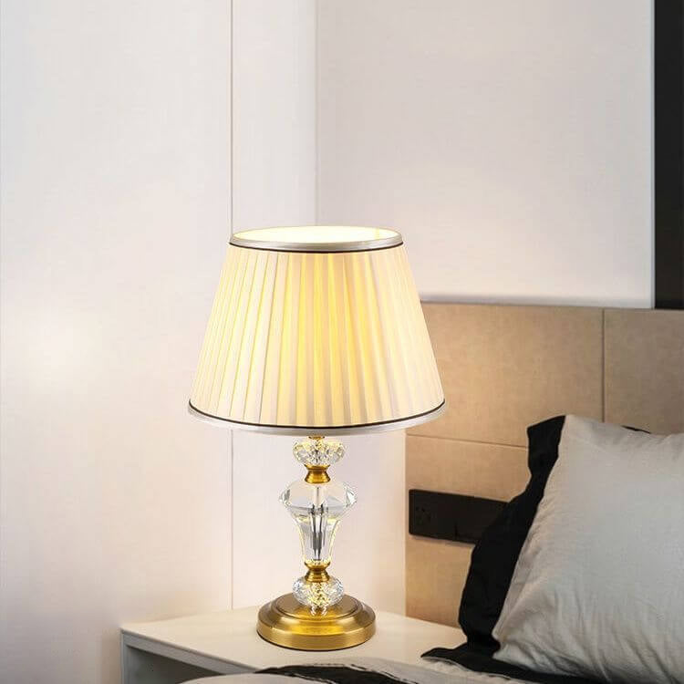 Crystal Pillar Fabric Table Lamp