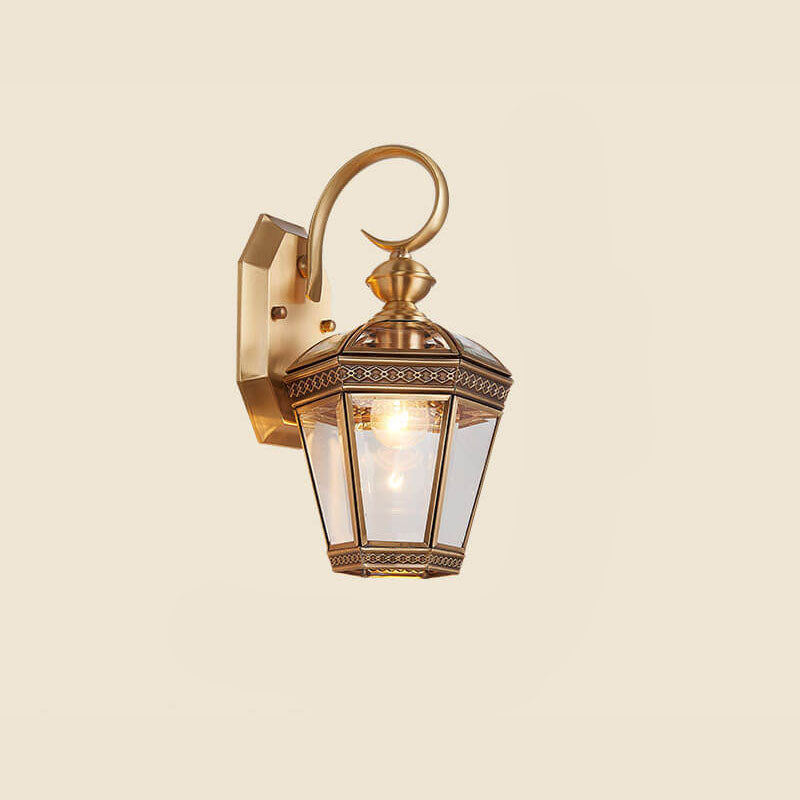 Hexagonal Lantern Copper Glass Outdoor Light