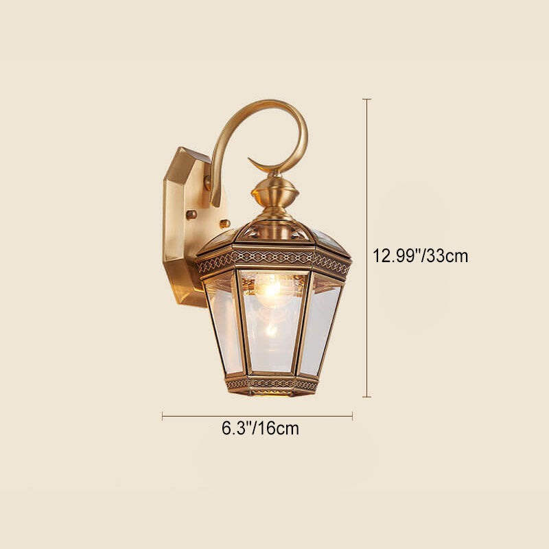 Hexagonal Lantern Copper Glass Outdoor Light
