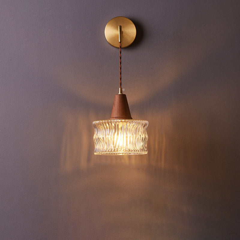 Walnut Glass Copper Cylinder Wall Lamp