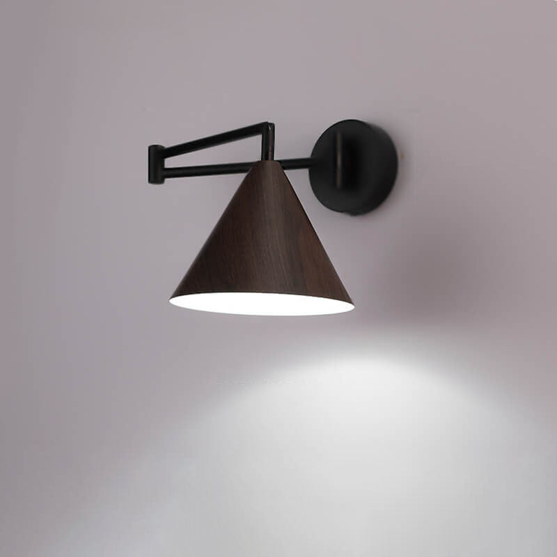 Cone Swing Arm Wood Wall Lamp