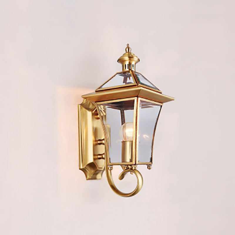Quadrilateral Brass Glass Outdoor Light