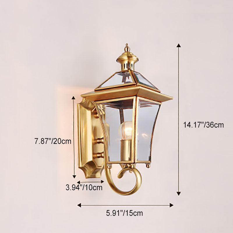Quadrilateral Brass Glass Outdoor Light
