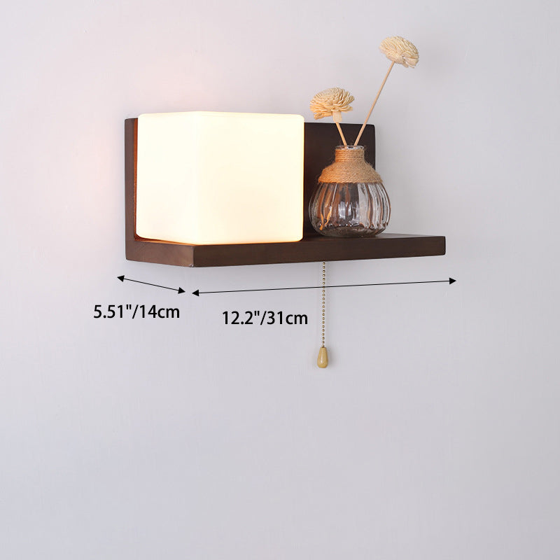 Rectangular Square Shelf Wood Wall Lamp