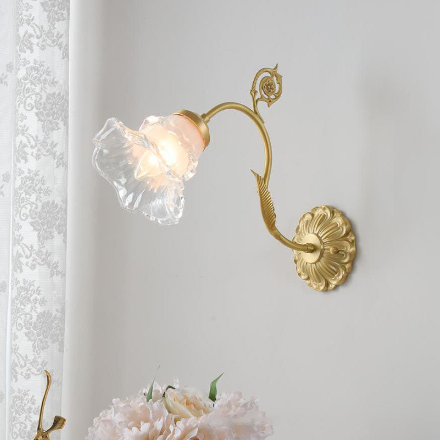 Glass Flower Copper Living Wall Lamp