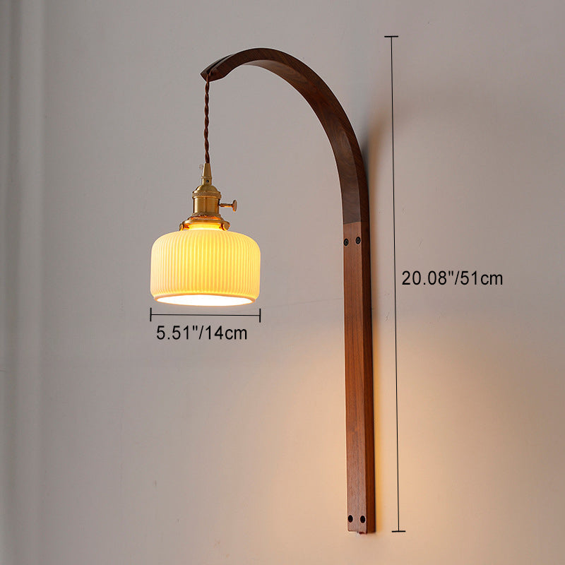 Round Ceramic Glass Wood Wall Lamp